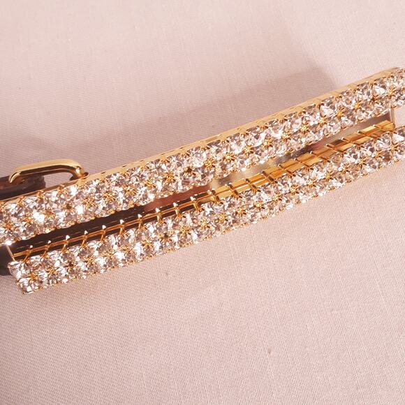 Rhinestone Studded Buckle Skinny Belt Womens XSmall Waist Brown Black Strap - Picture 14 of 14